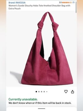 Suede Slouchy Hobo Tote Knotted Shoulder Bag - Burgundy
